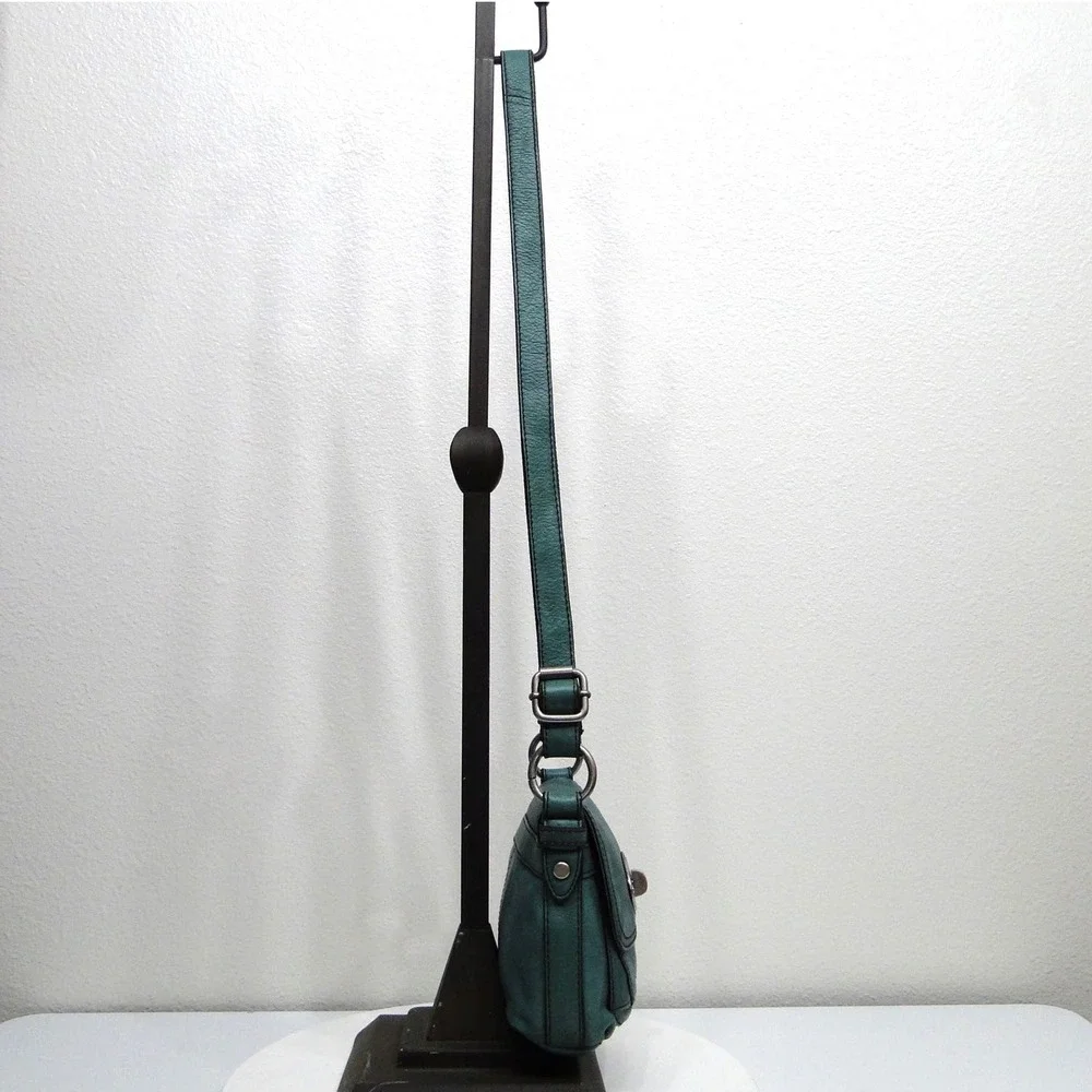 Fossil‎ Long Live Vintage 1954 Teal Leather Crossbody Bag Turnlock Small